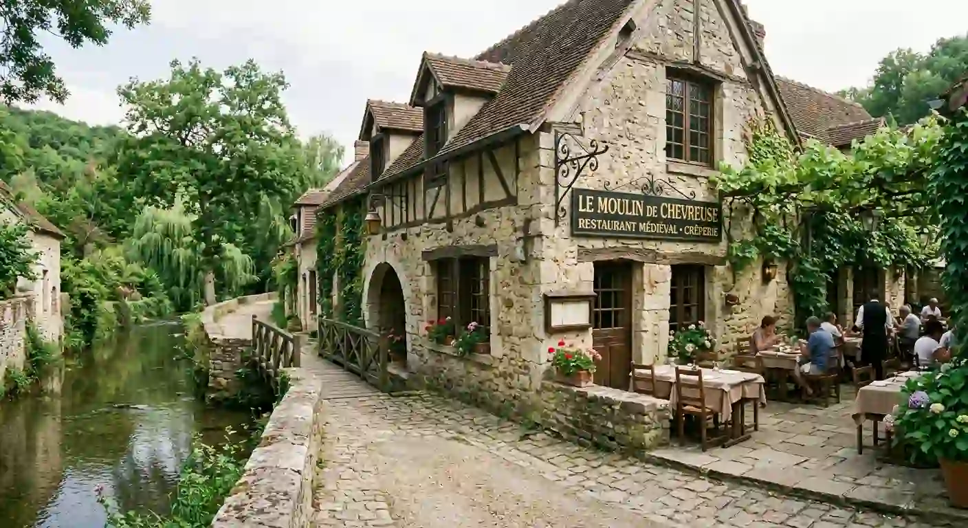 Vue de l'Hôtel-Restaurant de la Vallée, anciennement Moulin de Chevreuse