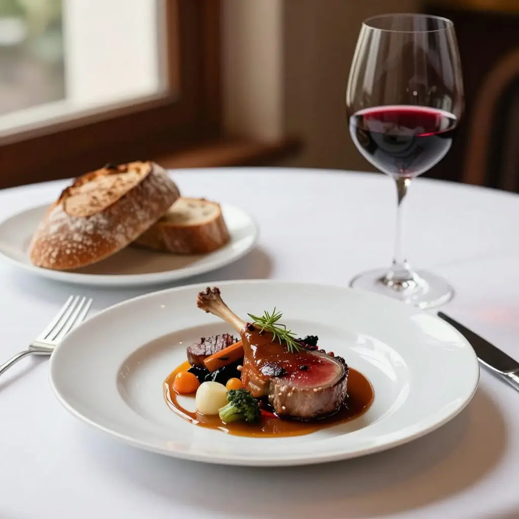 Cuisine française gastronomique raffinée servie dans un restaurant élégant