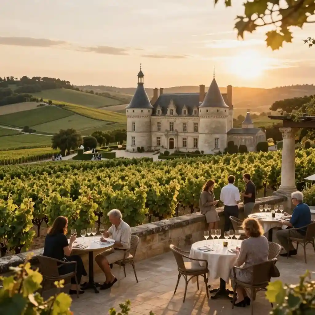 Domaine viticole français entouré de vignes et de patrimoine historique