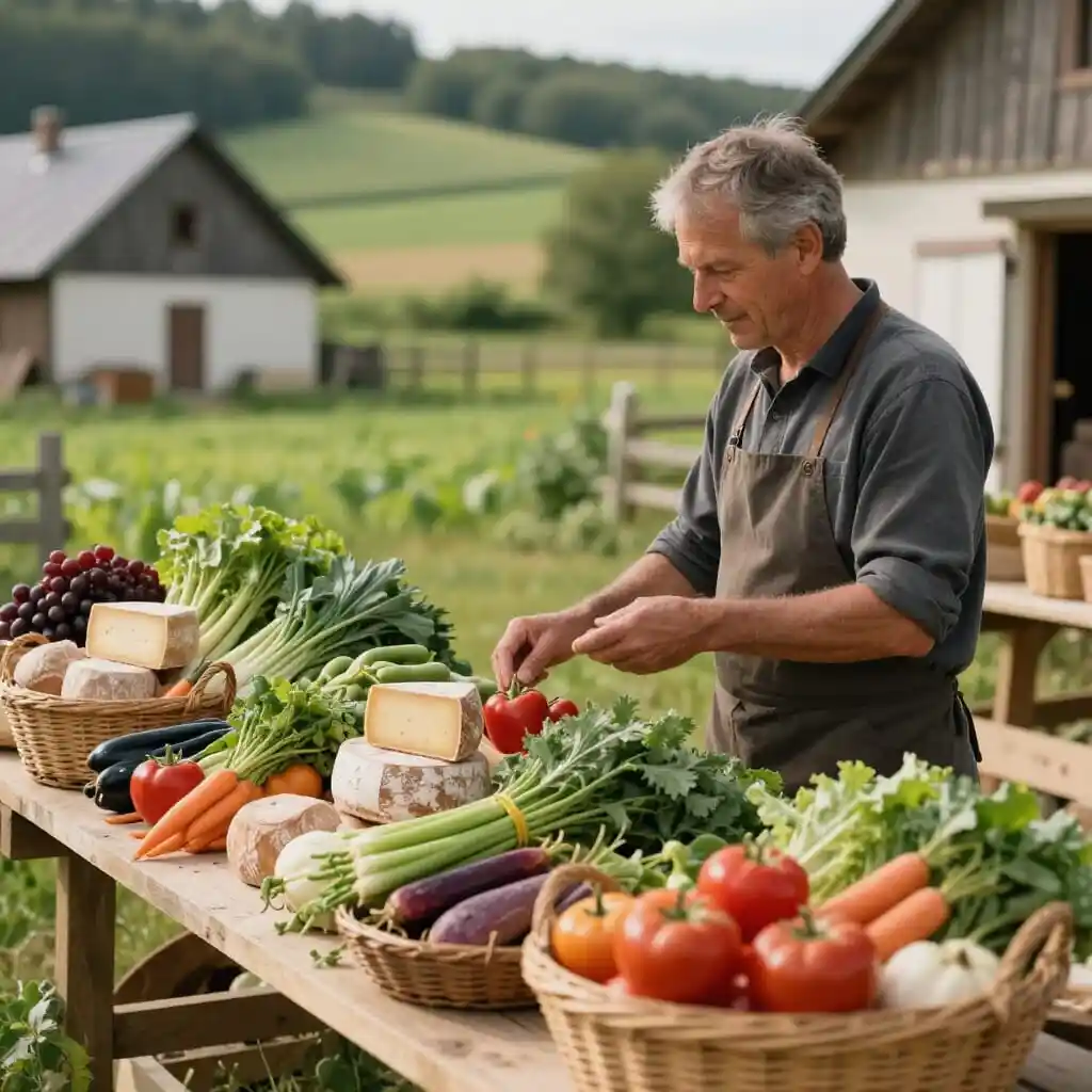 Producteur local présentant des produits fermiers près de Chevreuse