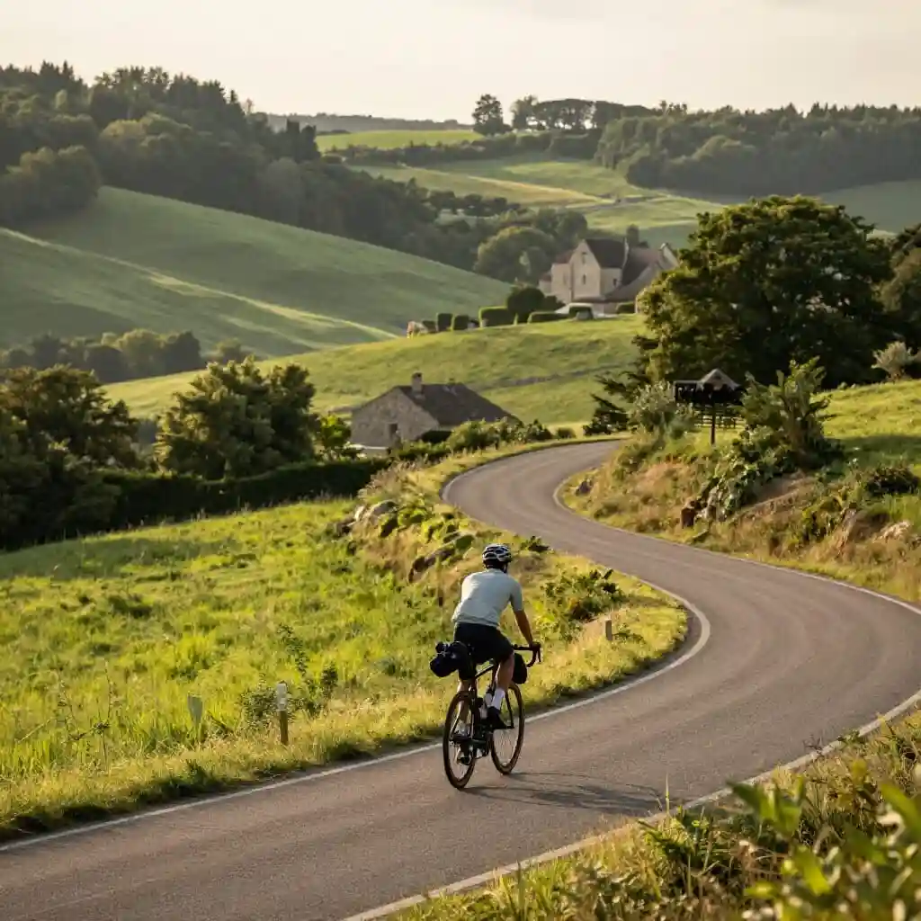Cycliste parcourant une route de campagne dans la Vallée de Chevreuse
